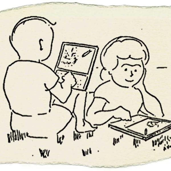 Cartoon of kids using Dynabooks