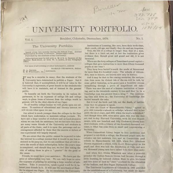 vintage student newspaper with University Portfolio printed as the headline