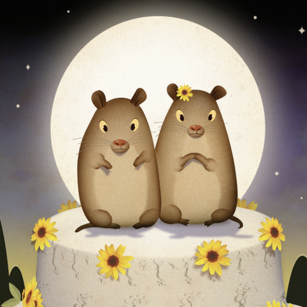 Praire Voles on top of a wedding cake