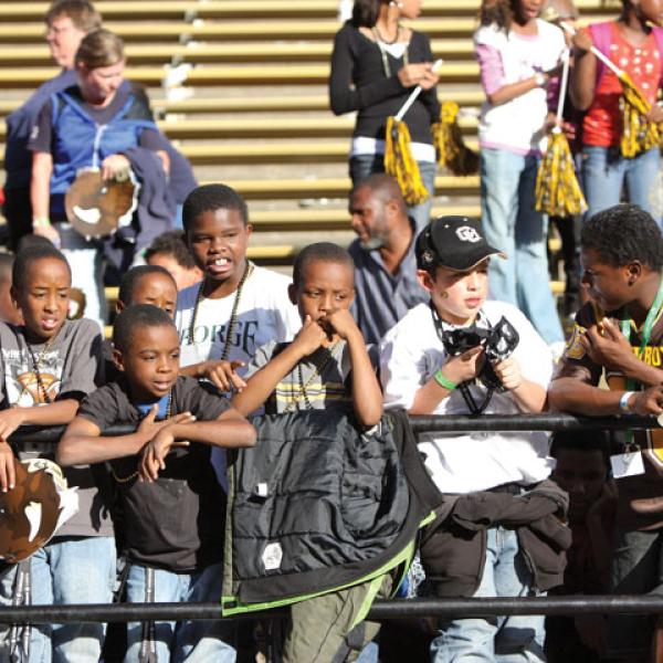 elementary school students at buffs game