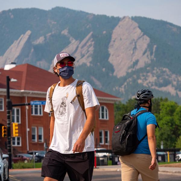 student in mask at CU Boulder