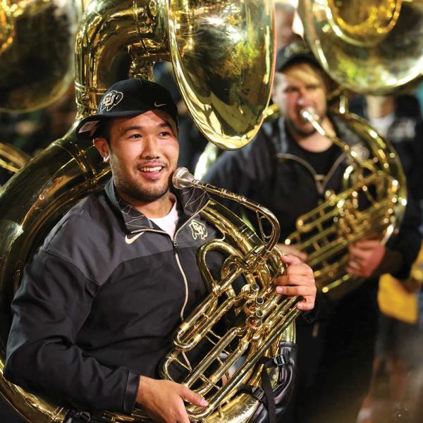 Tuba player in the CU Marching Band