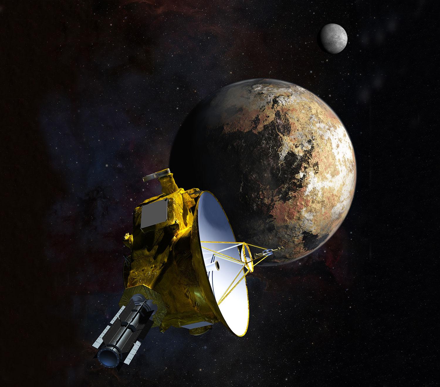 Illustration of NASA's New Horizons spacecraft approaching Pluto