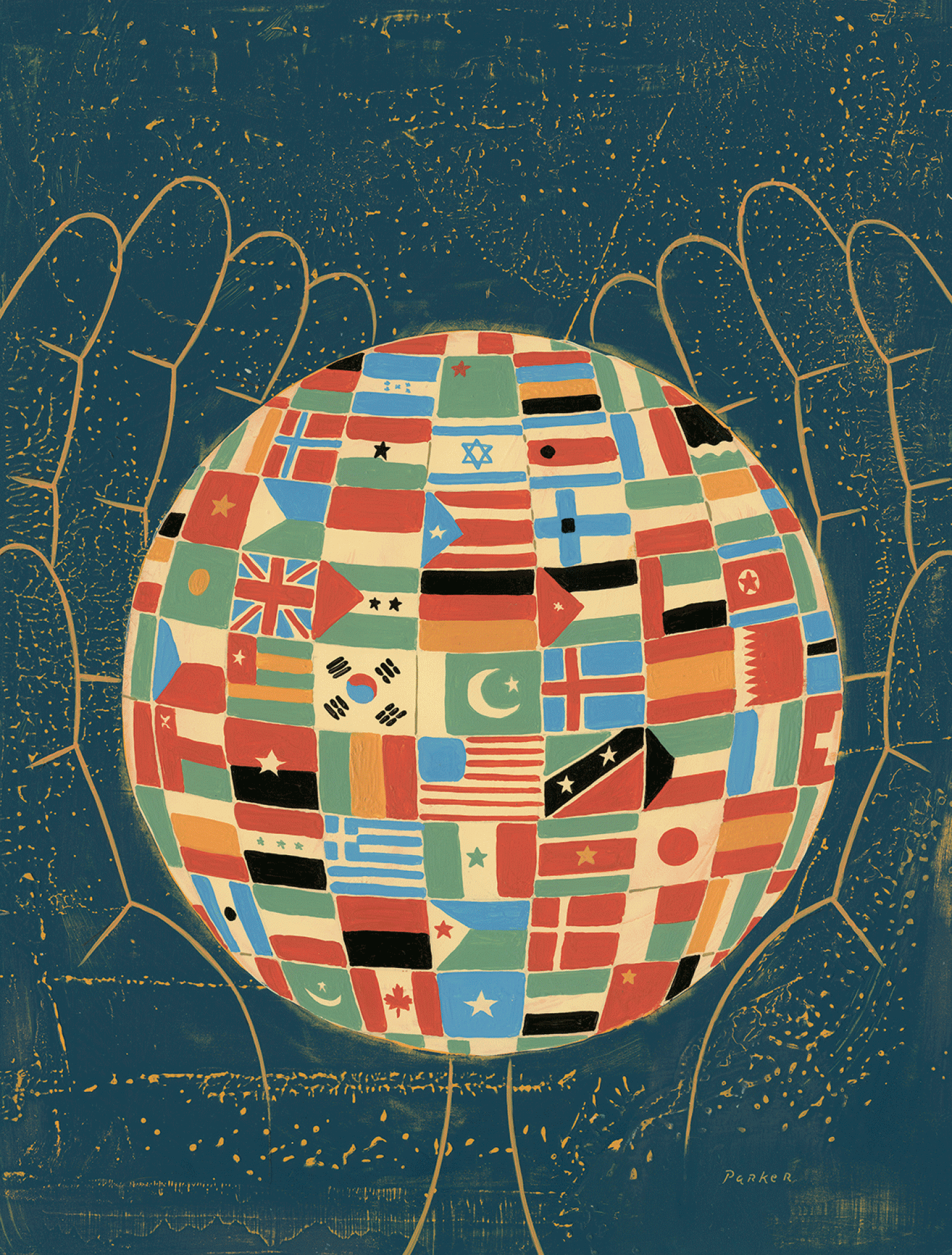 hands and world illustration