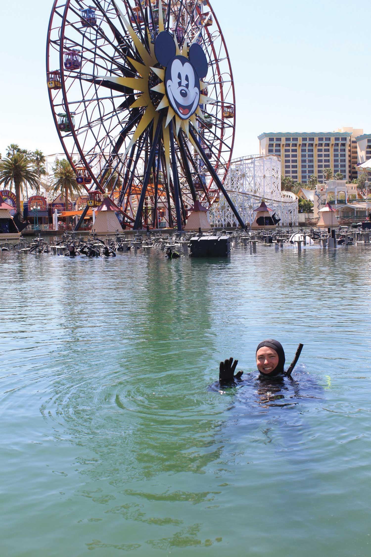 Mike Morrison in scuba gear in lake at Disneyland