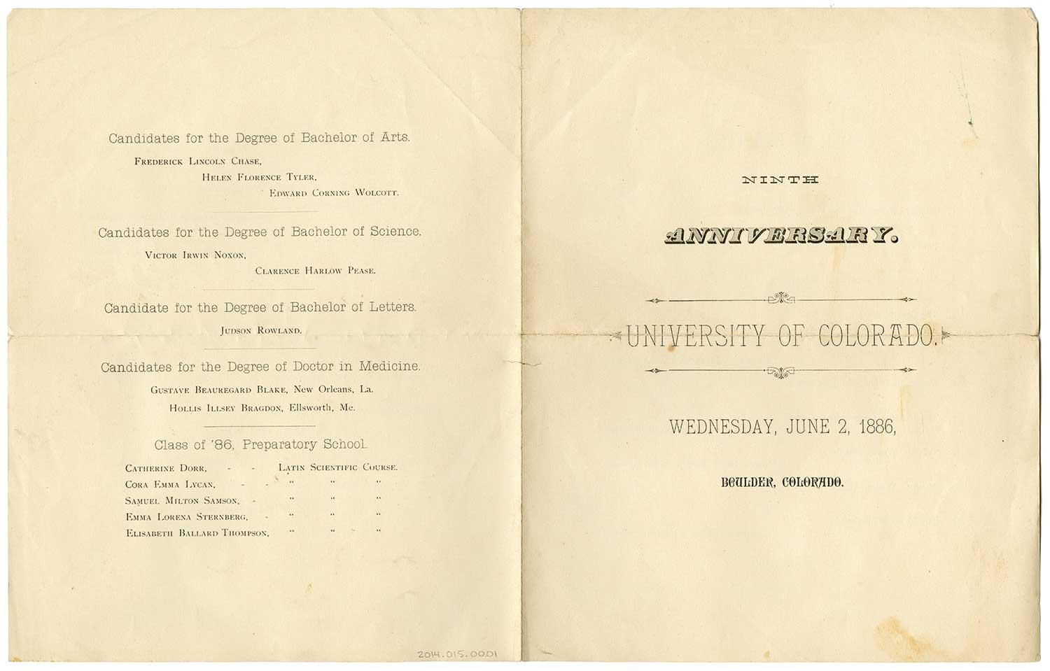 1886 Commencement program cover