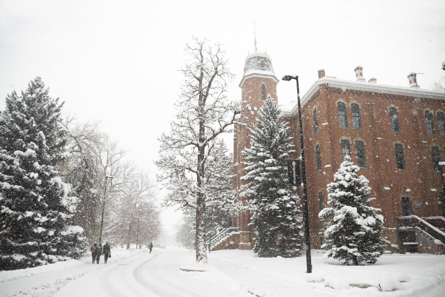 Snowy weather outside Old Main Building