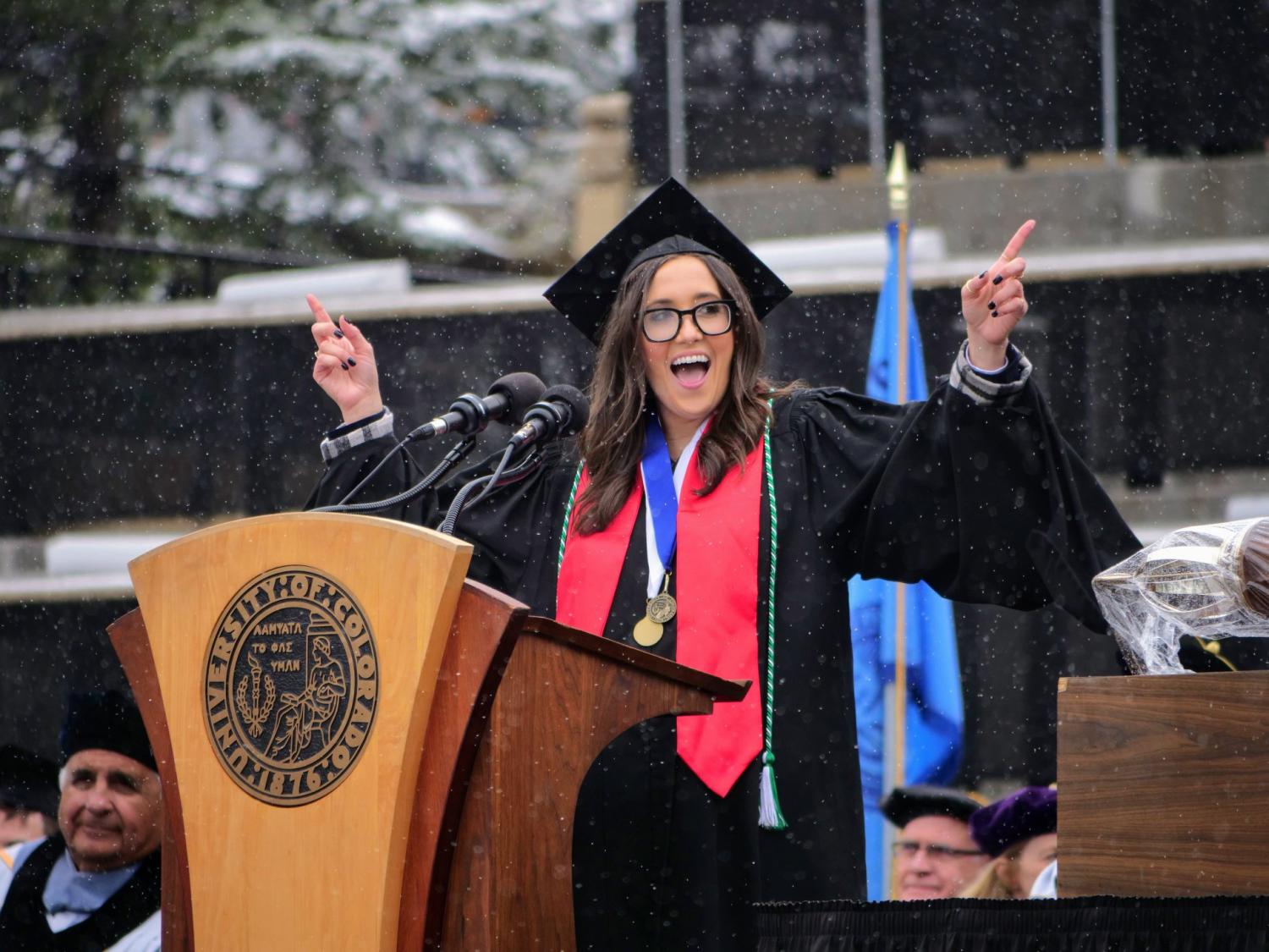 Photograph of CU's commencement speaker