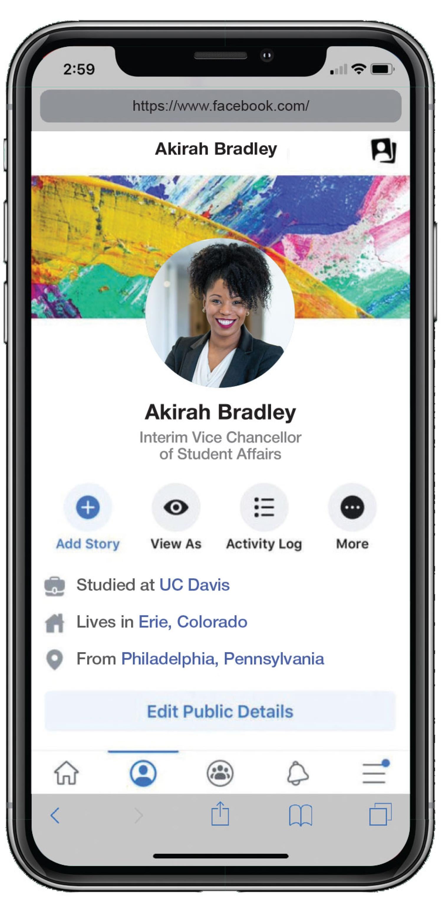 akirah bradley with a cellphone facebook profile