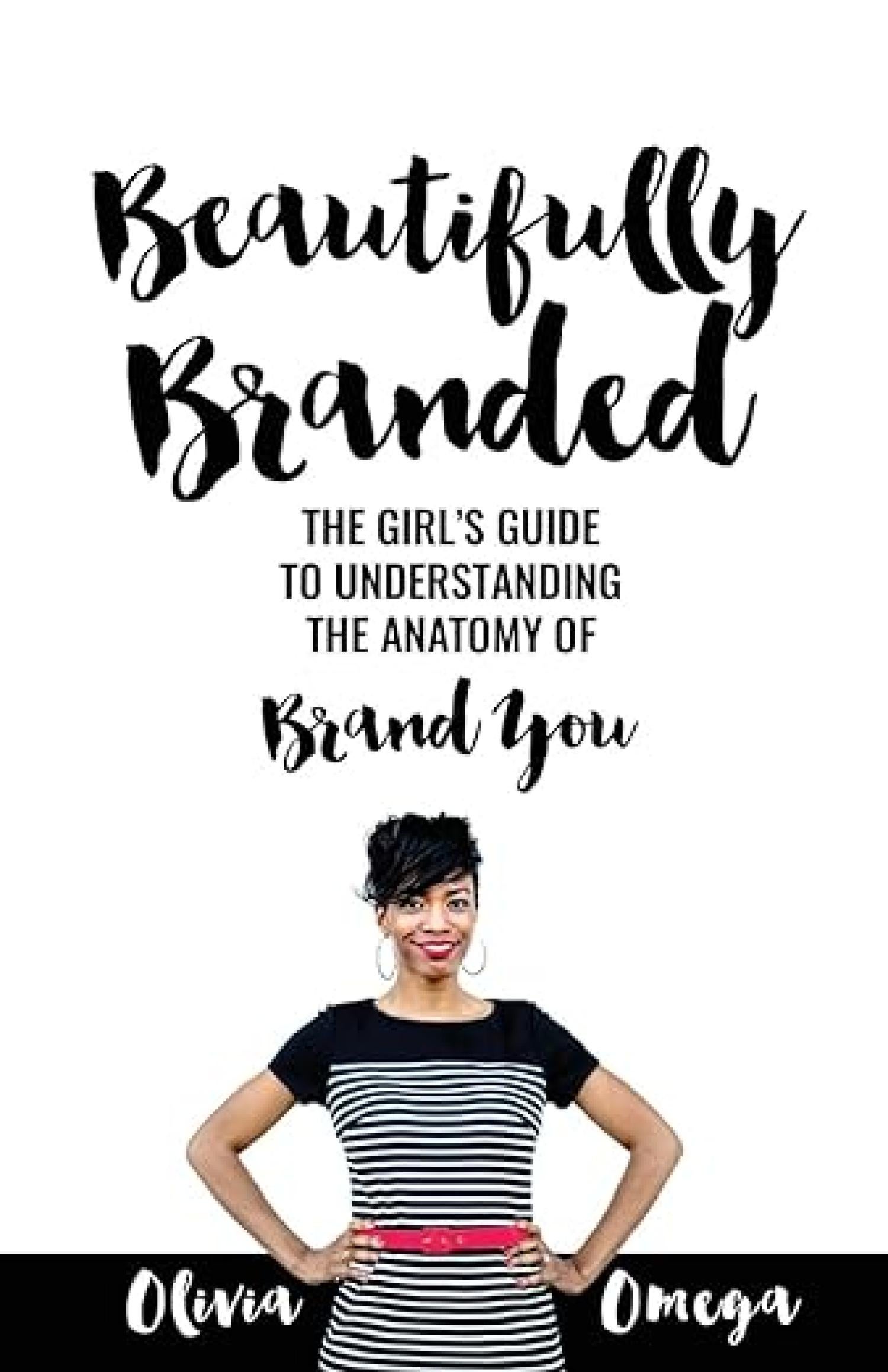 The book cover is white and features an image of a woman in a striped shirt with her hands on her hips.