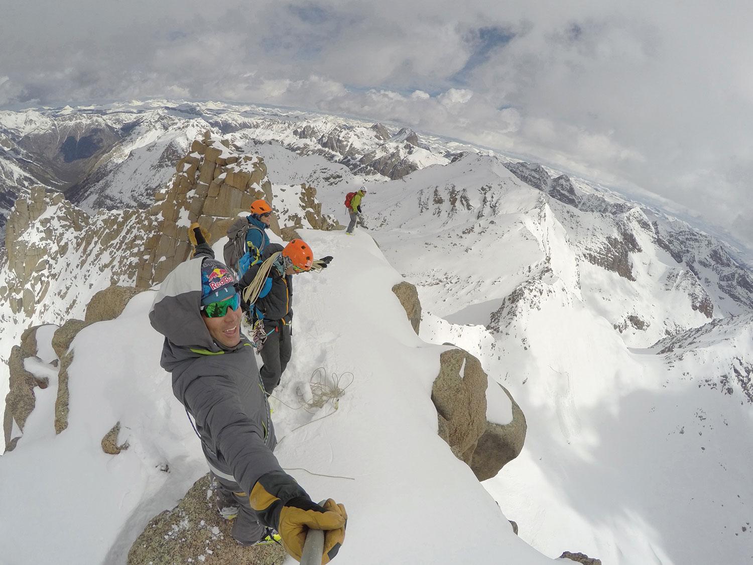 Chris Davenport, Christy and Ted Mahon summiting Jagged Mountain