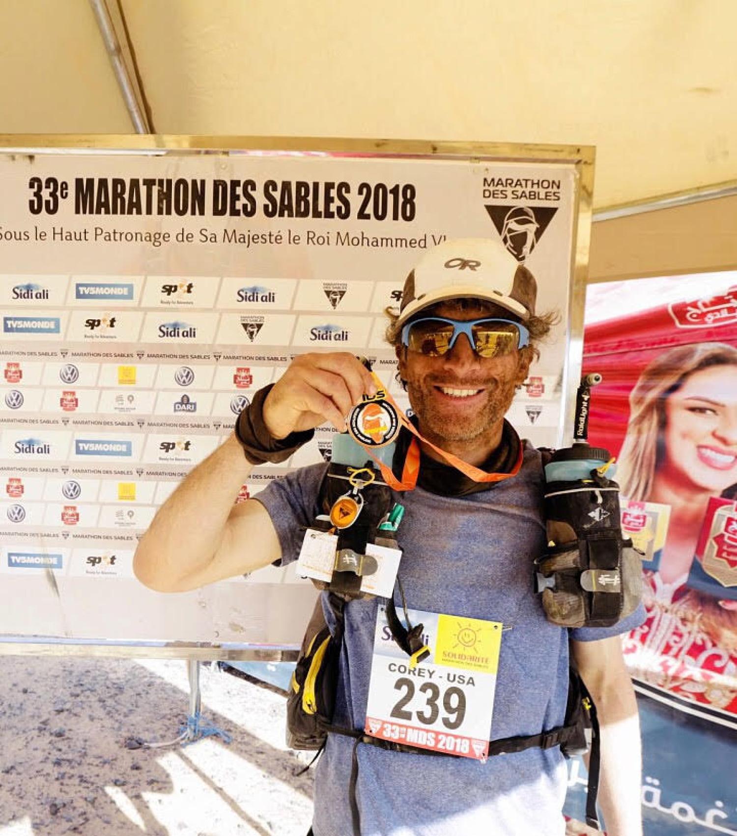 Ultra-runner Corey at the finish of a 156-mile race