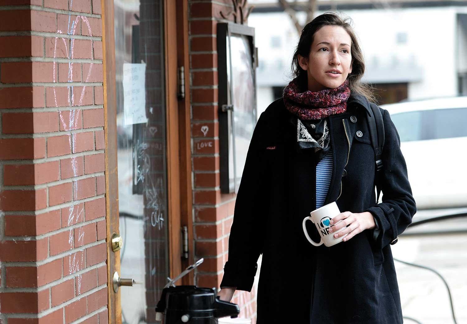 Mallory Keeler shows her dismay after finding the doors locked at Espresso Roma
