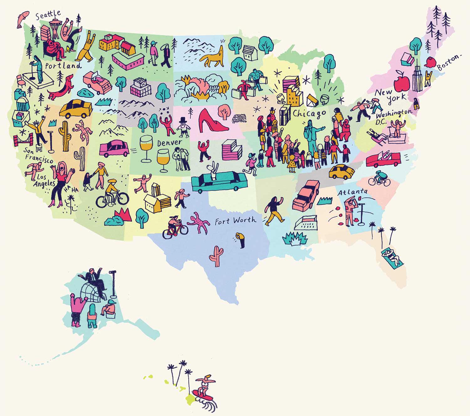 Illustrated map of US