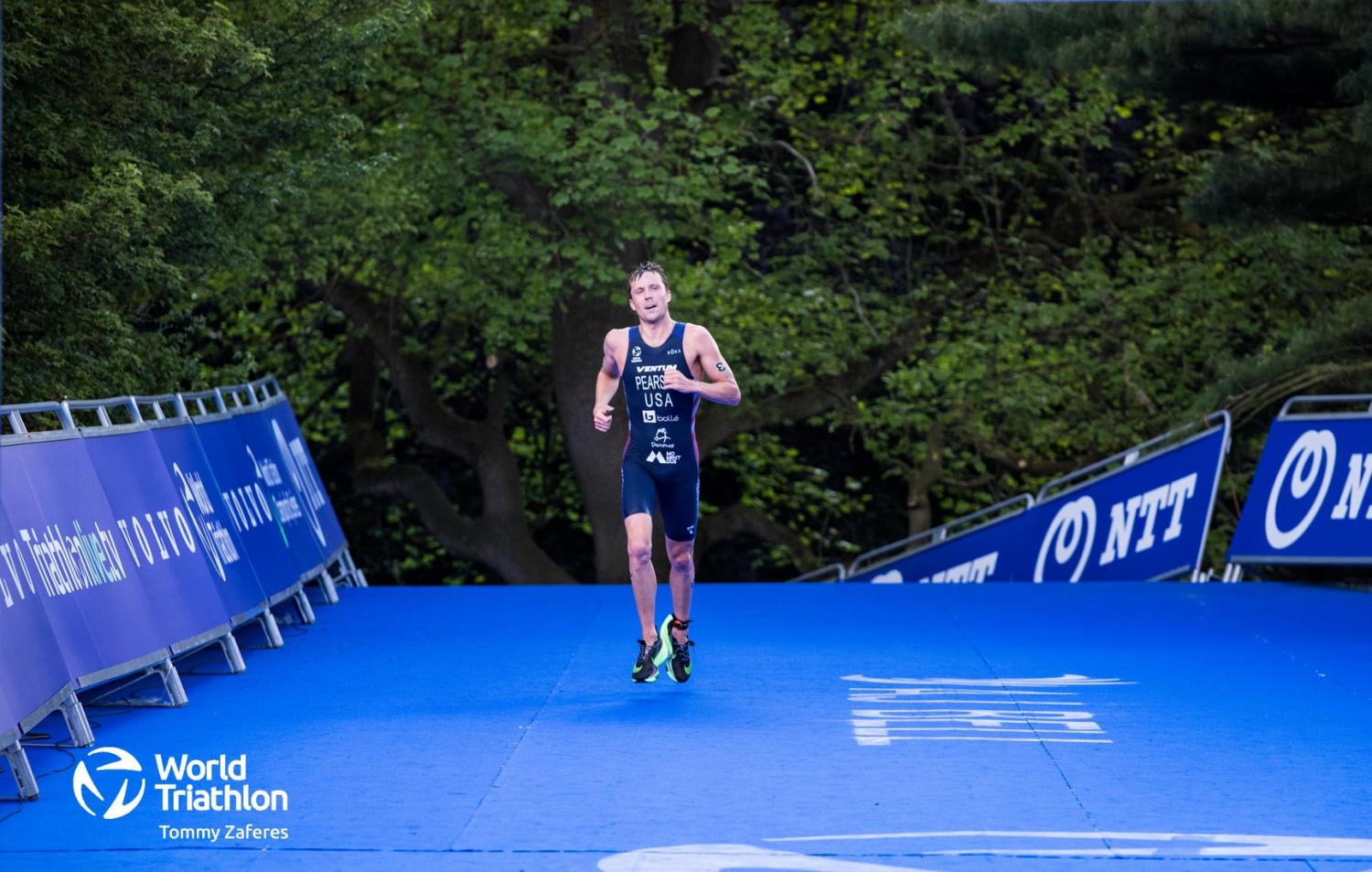 Morgan Pearson runs in a race.