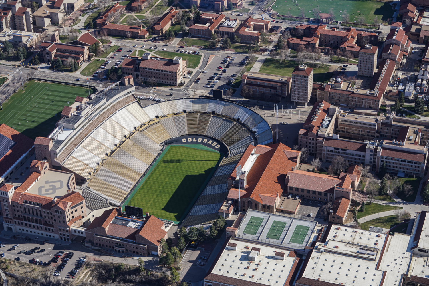 Drone-view of Folsom Field