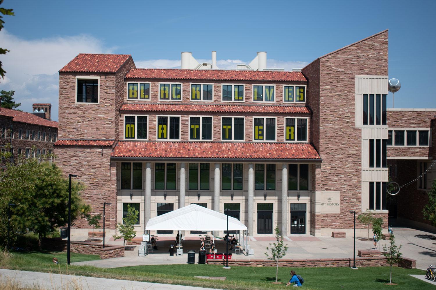 Visual Arts Building with open-air tent