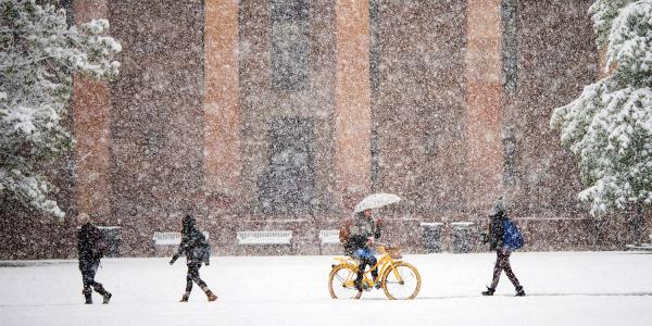 campus in the snow