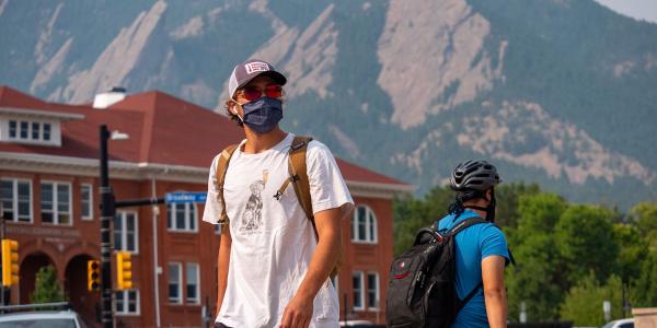 student in mask at CU Boulder