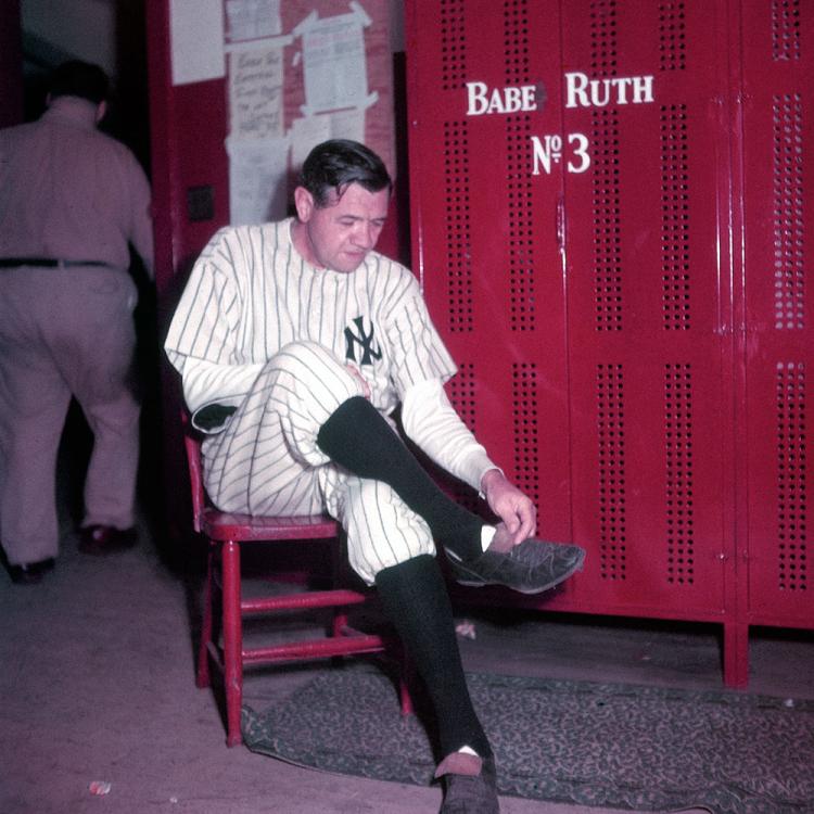 The Yankees’ Babe Ruth in the locker room