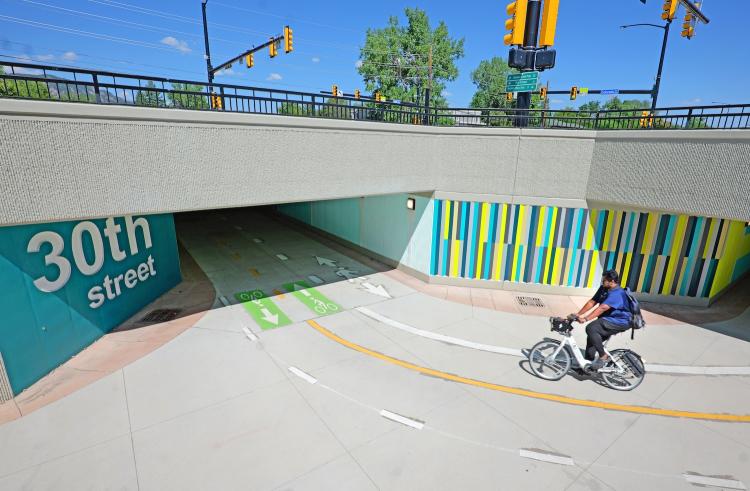 Biking through an underpass