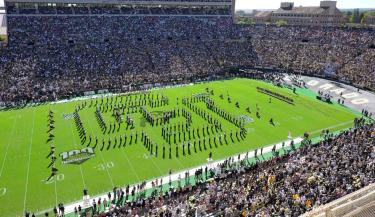CU marching band in formation on the field