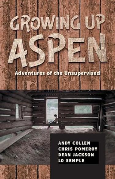 The cover is made to look like wooden boards with a small image of the inside of a tree house with a boy sitting and looking at the floor. It reads the title: Growing Up Aspen, Adventures of the Unsupervised.