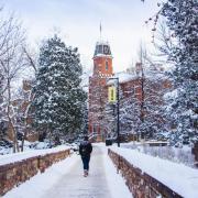 student on bridge