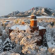 cu boulder aerial shot in snow