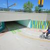 Biking through an underpass