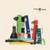 Illustration of books and science instruments