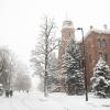 Snowy weather outside Old Main Building