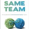 The cover is white with a green ball of yarn and a blue ball of yarn, strands of yarn from each ball form a bow