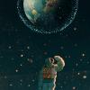 Illustration of astronaut looking back at Earth
