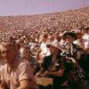 Fans at the Los Angeles Memorial Coliseum during a Dodgers baseball game, 1957.