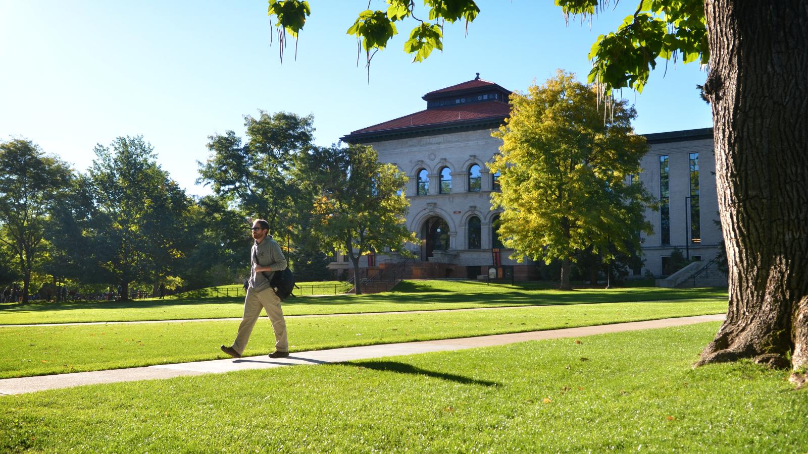 Norlin quad with University Theatre building in the background