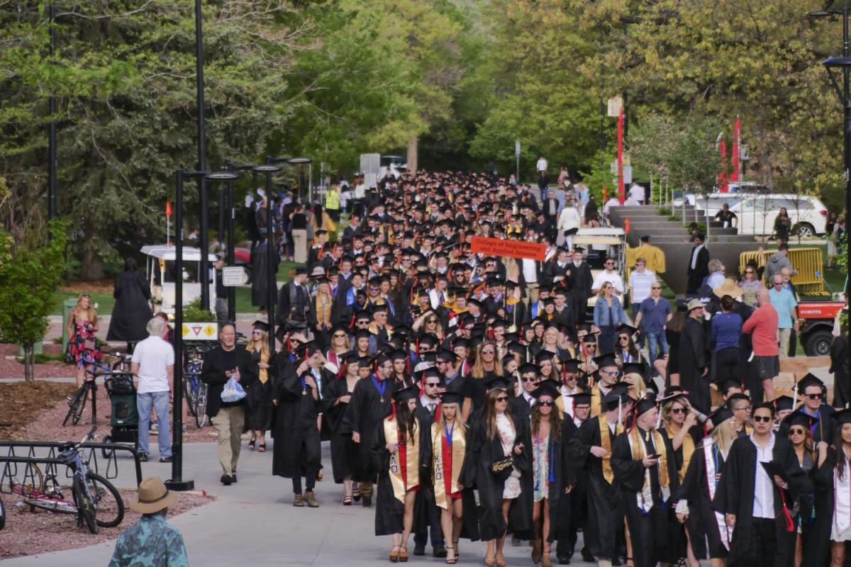 Graduating students walking in the procession.
