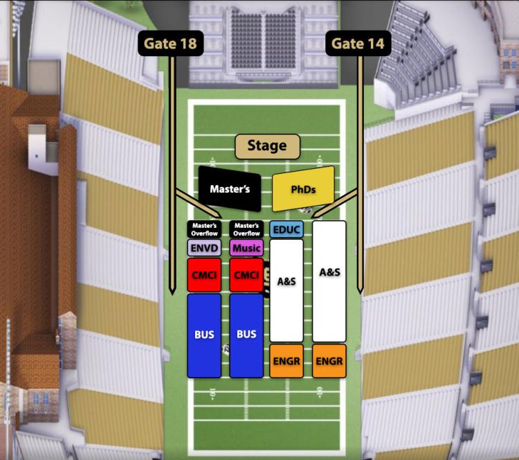 Graduate seating map for Folsom Field.
