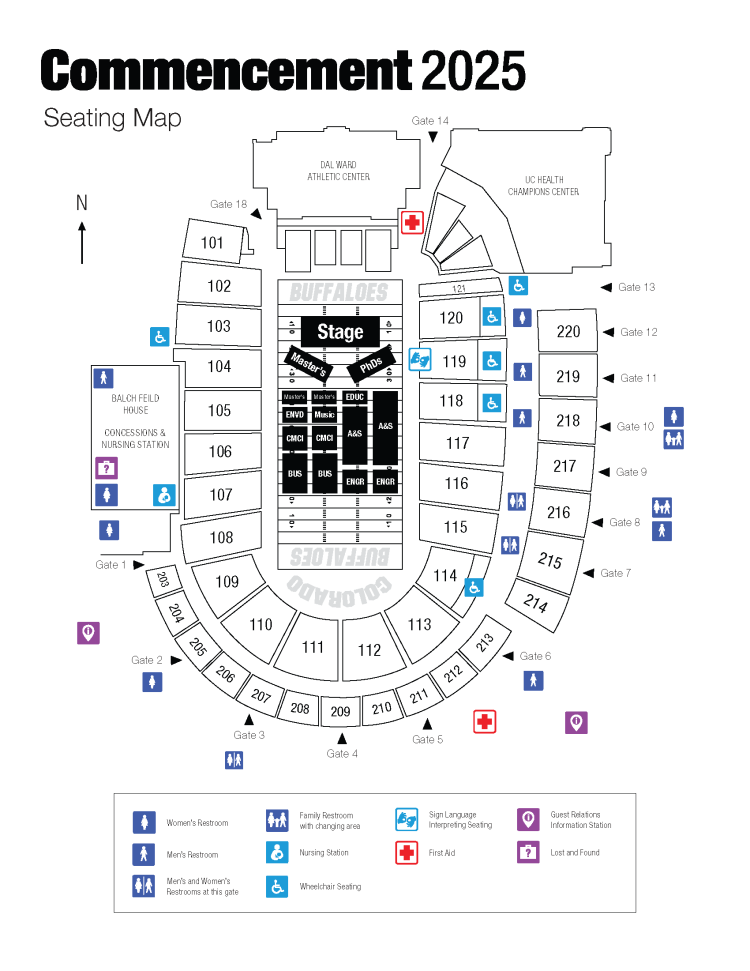 photo image of the 2025 commencement seating map in Folsom Field
