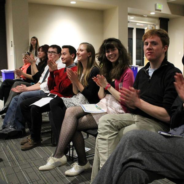 Students celebrate at the welcome back party