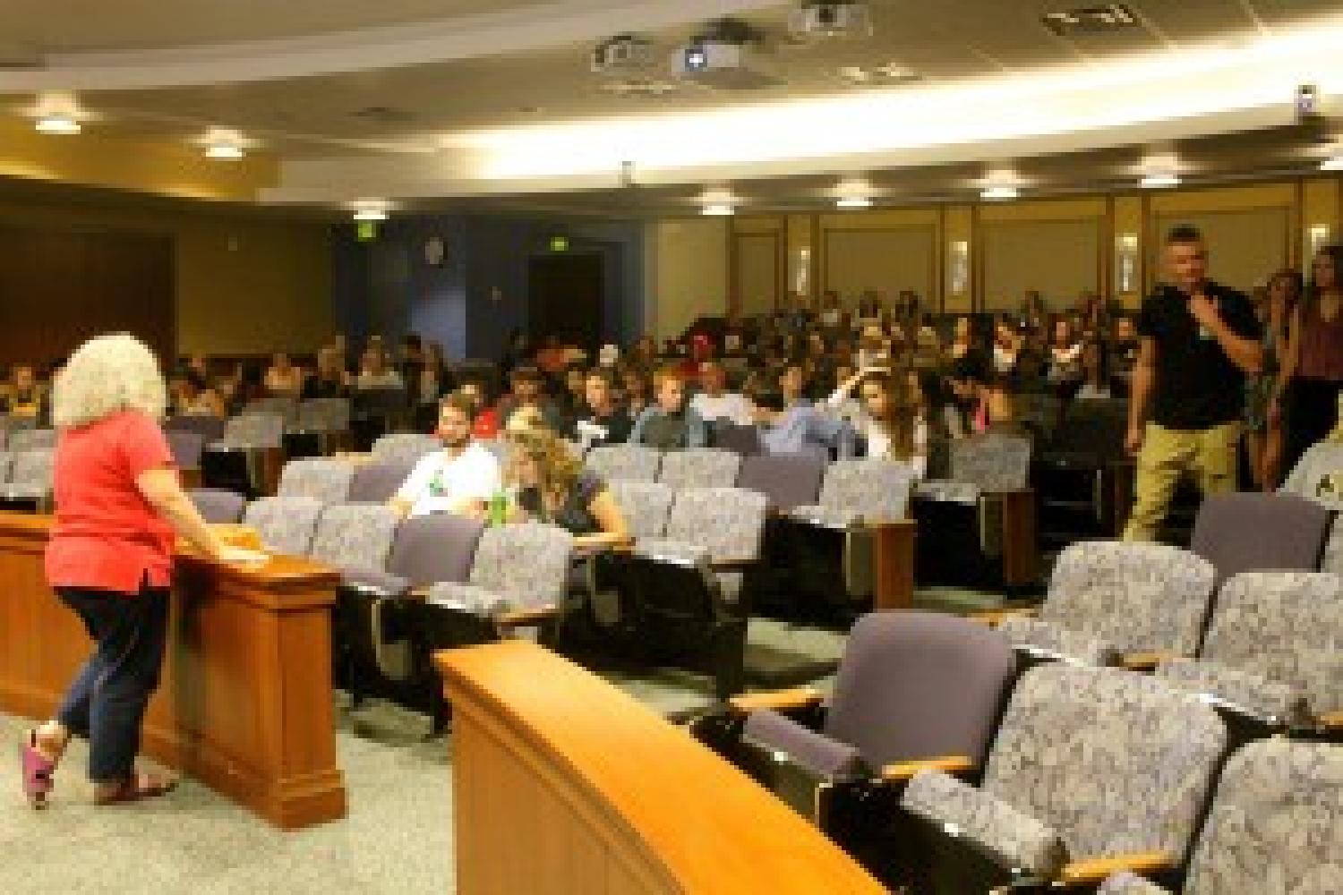 students watch the film