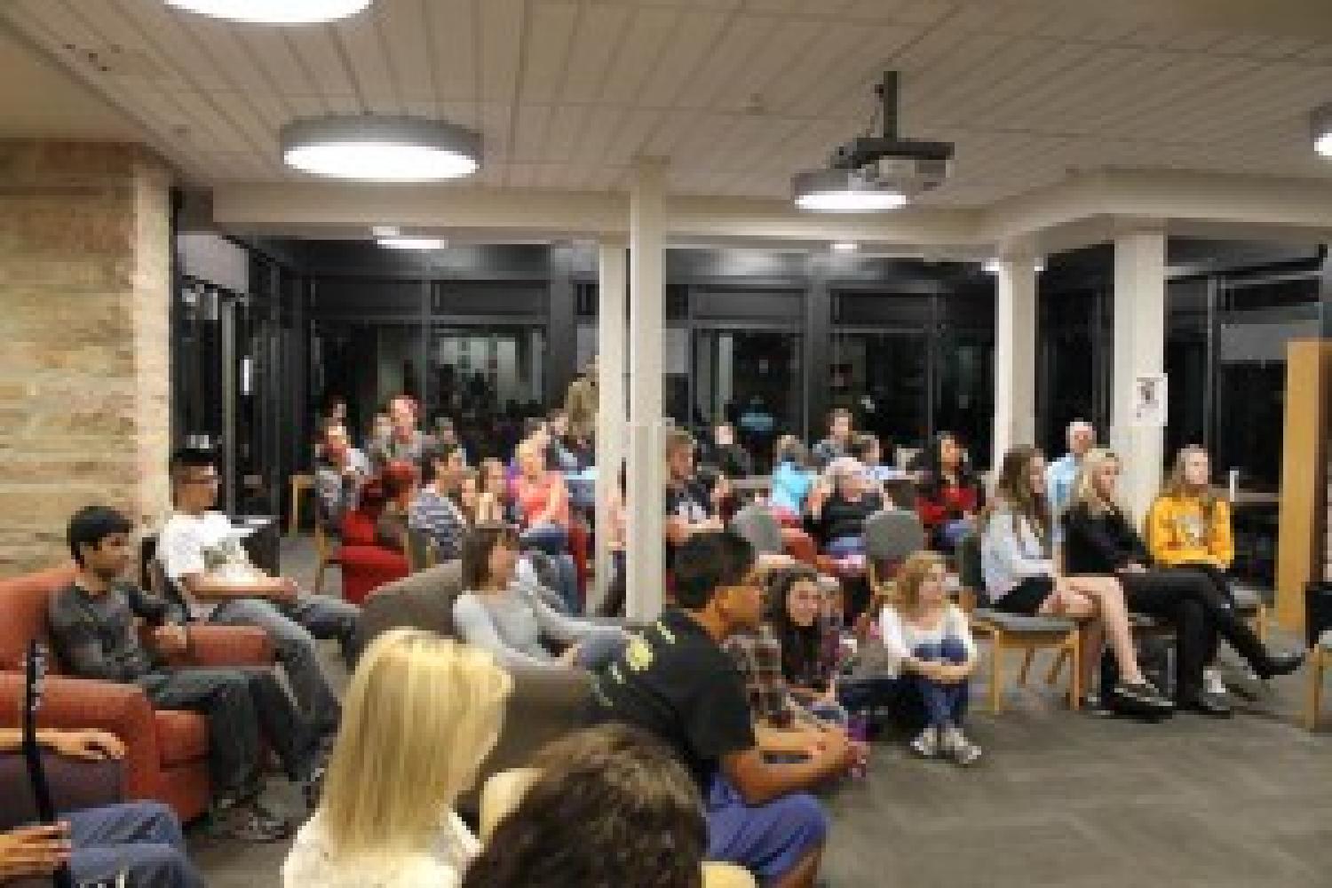 students perform at open mic night