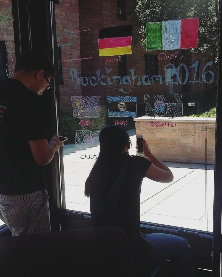 Students make the lounge feel like home by decorating the windows