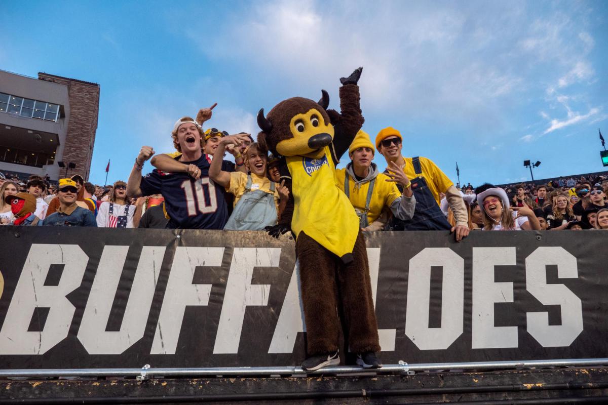 Chip the Buffalo with students