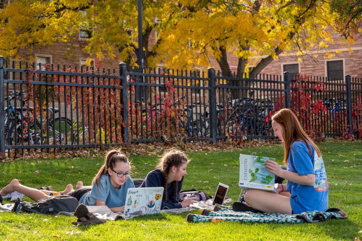 Students studying on Farrand Field