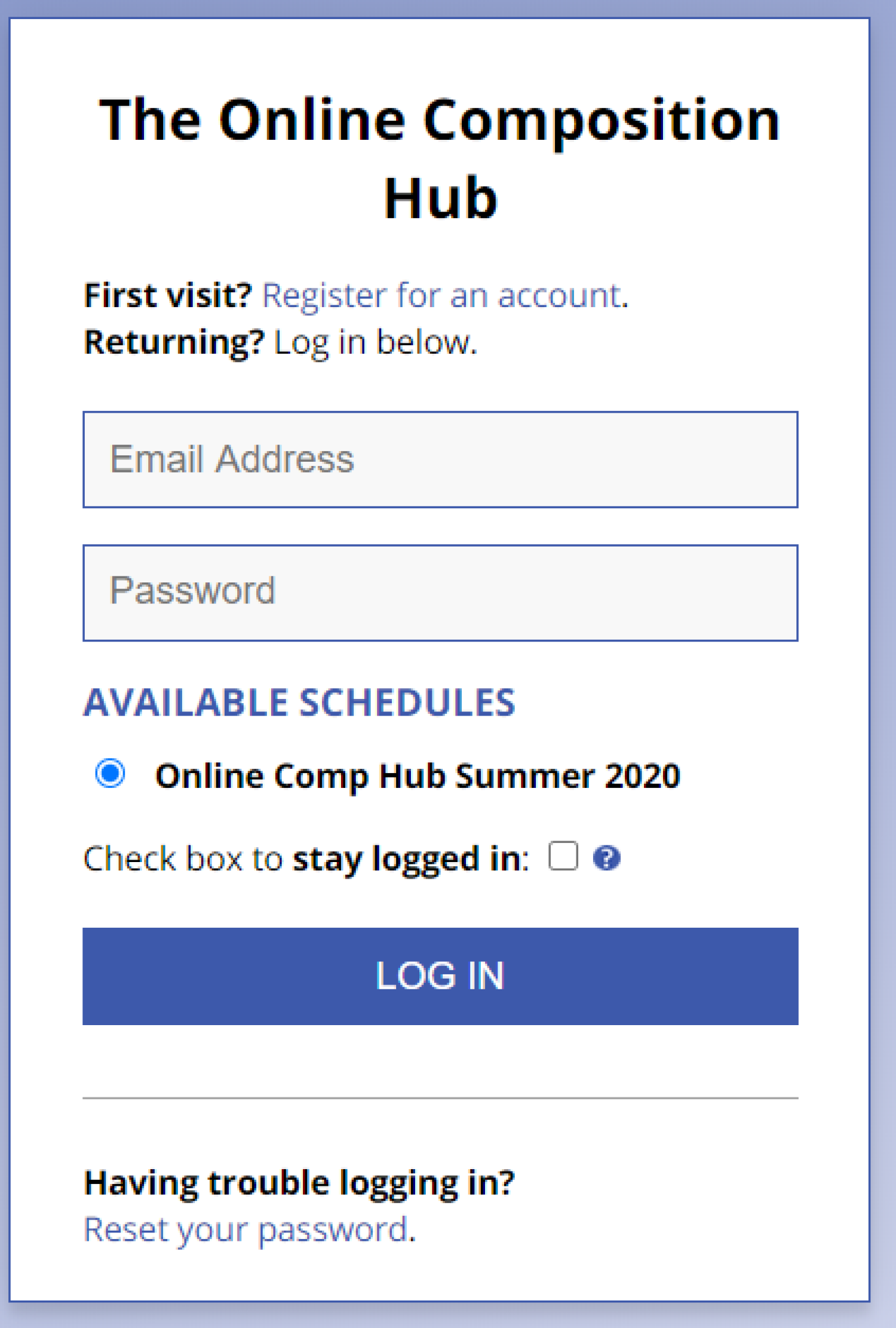 Image of the log-in page