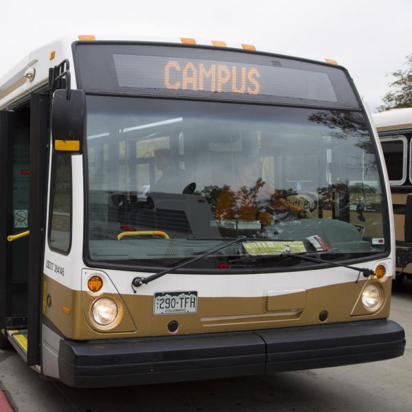 Buff Bus in front of Williams Village