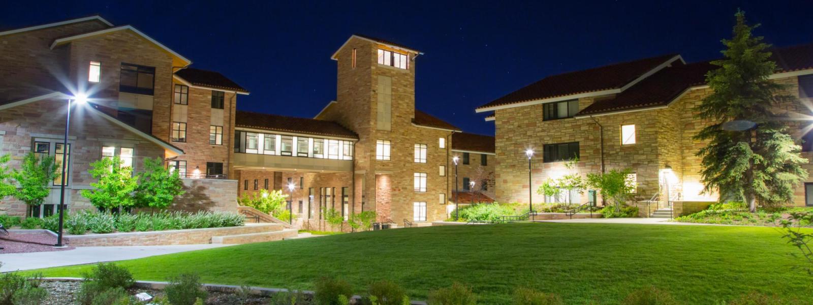 Exterior of Smith Hall at night