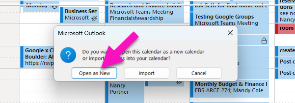 open as new calendar instructions