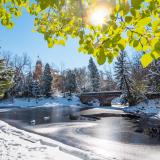 Varsity Pond frozen over in winter